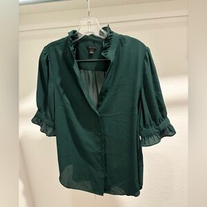 Ann Taylor Forest Green Ruffle Blouse
